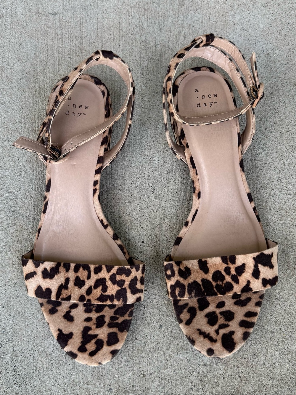 a new day Leopard Print Ankle-Strap Sandals - Tan/Black, Size 9
